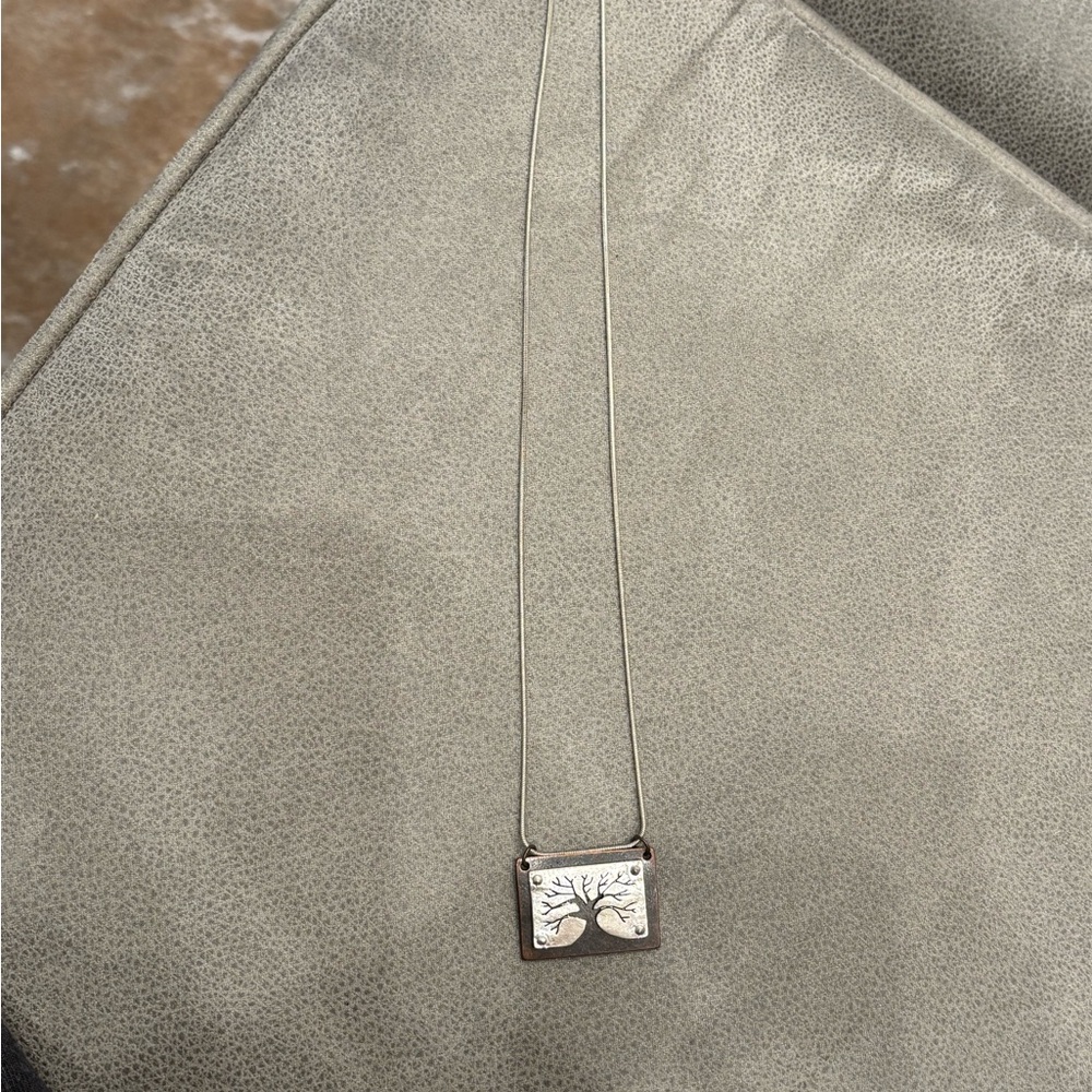 Silver Tree of Life Pendant on Rectangular Copper Plate 925 22” chain. - Picture 3 of 5